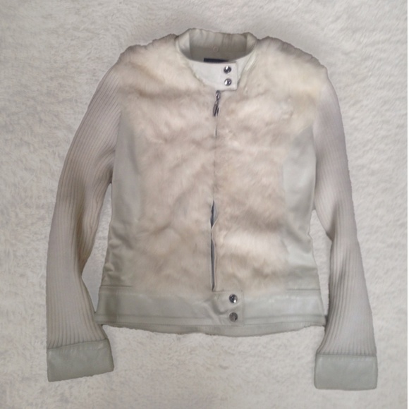 Y2K bebe Ivory Fur Front Sweater Jacket - Picture 1 of 7